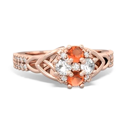 Fire Opal Celtic Knot Cluster Engagement 14K Rose Gold ring R26443RD