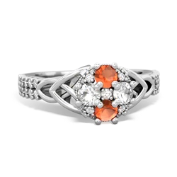 Fire Opal Celtic Knot Cluster Engagement 14K White Gold ring R26443RD