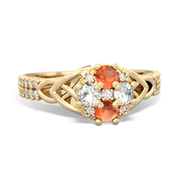 Fire Opal Celtic Knot Cluster Engagement 14K Yellow Gold ring R26443RD