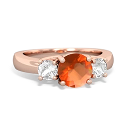 Fire Opal Three Stone Round Trellis 14K Rose Gold ring R4018