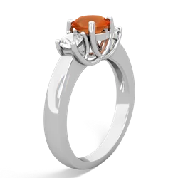 Fire Opal Three Stone Round Trellis 14K White Gold ring R4018