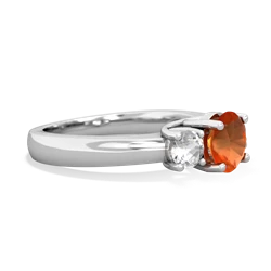 Fire Opal Three Stone Round Trellis 14K White Gold ring R4018