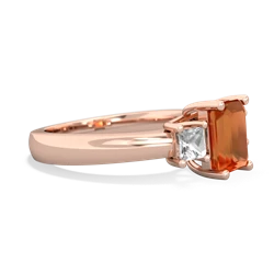 Fire Opal Three Stone Emerald-Cut Trellis 14K Rose Gold ring R4021