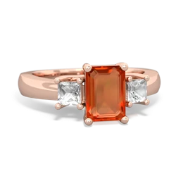 Fire Opal Three Stone Emerald-Cut Trellis 14K Rose Gold ring R4021