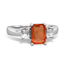 Fire Opal Three Stone Emerald-Cut Trellis 14K White Gold ring R4021