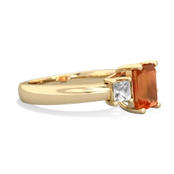 Fire Opal Three Stone Emerald-Cut Trellis 14K Yellow Gold ring R4021