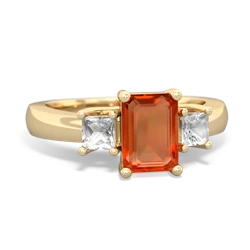 Fire Opal Three Stone Emerald-Cut Trellis 14K Yellow Gold ring R4021