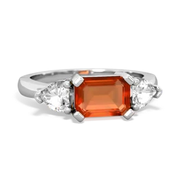 Fire Opal Three Stone 14K White Gold ring R5235