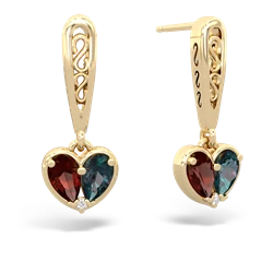 Garnet Filligree Heart 14K Yellow Gold earrings E5070