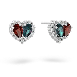 Garnet Halo 14K White Gold earrings E7008