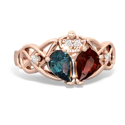 Garnet 'One Heart' Celtic Knot Claddagh 14K Rose Gold ring R5322