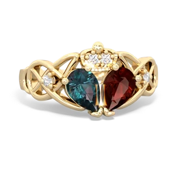 Garnet 'One Heart' Celtic Knot Claddagh 14K Yellow Gold ring R5322