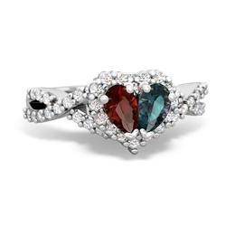 Garnet Diamond Twist 'One Heart' 14K White Gold ring R2640HRT