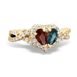 Garnet Diamond Twist 'One Heart' 14K Yellow Gold ring R2640HRT