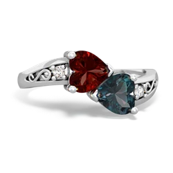 Garnet Snuggling Hearts 14K White Gold ring R2178