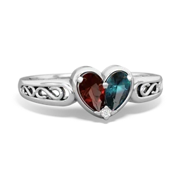 Garnet Filligree 'One Heart' 14K White Gold ring R5070