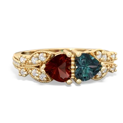 Garnet Diamond Butterflies 14K Yellow Gold ring R5601