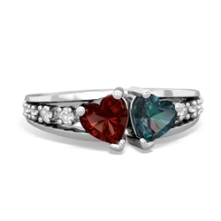 Garnet Heart To Heart 14K White Gold ring R3342