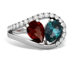 Garnet Nestled Heart Keepsake 14K White Gold ring R5650