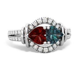 Garnet Art-Deco Keepsake 14K White Gold ring R5630