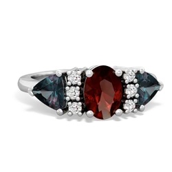 Garnet Antique Style Three Stone 14K White Gold ring R2186