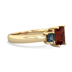 Garnet Three Stone Emerald-Cut Trellis 14K Yellow Gold ring R4021