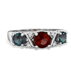 Garnet Hugs And Kisses 14K White Gold ring R5016