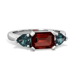 Garnet Three Stone 14K White Gold ring R5235