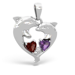 Garnet Dolphin Heart 14K White Gold pendant P5820