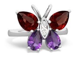 Garnet Butterfly 14K White Gold ring R2215