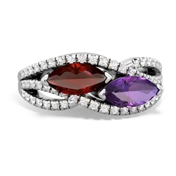 Garnet Diamond Rivers 14K White Gold ring R3070