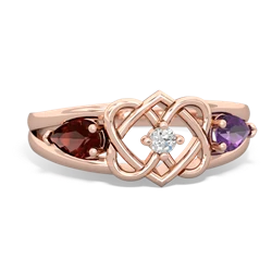 Garnet Hearts Intertwined 14K Rose Gold ring R5880