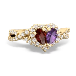 Garnet Diamond Twist 'One Heart' 14K Yellow Gold ring R2640HRT