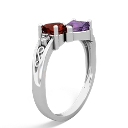 Garnet Snuggling Hearts 14K White Gold ring R2178