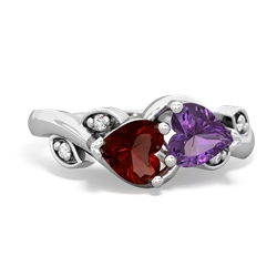 Garnet Floral Elegance 14K White Gold ring R5790