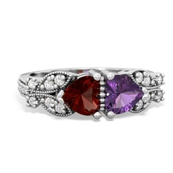 Garnet Diamond Butterflies 14K White Gold ring R5601