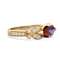 Garnet Diamond Butterflies 14K Yellow Gold ring R5601