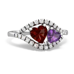 Garnet Mother And Child 14K White Gold ring R3010