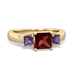 Garnet Three Stone Trellis 14K Yellow Gold ring R4015