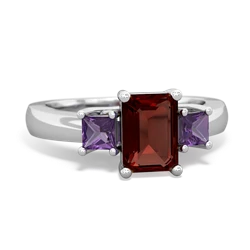 Garnet Three Stone Emerald-Cut Trellis 14K White Gold ring R4021