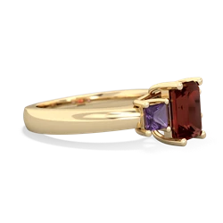 Garnet Three Stone Emerald-Cut Trellis 14K Yellow Gold ring R4021