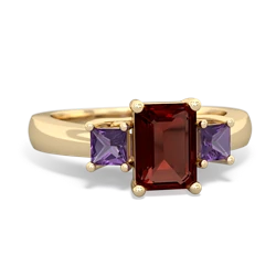 Garnet Three Stone Emerald-Cut Trellis 14K Yellow Gold ring R4021