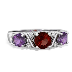 Garnet Hugs And Kisses 14K White Gold ring R5016