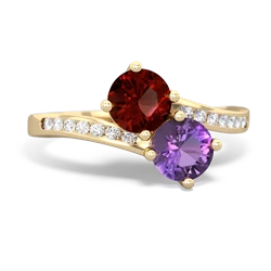 Garnet Channel Set Two Stone 14K Yellow Gold ring R5303