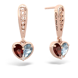 Garnet Filligree Heart 14K Rose Gold earrings E5070