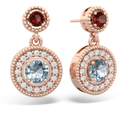 Garnet Halo Dangle 14K Rose Gold earrings E5319