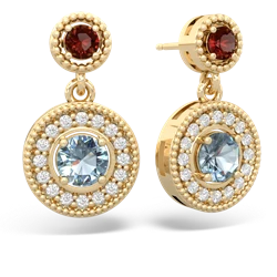 Garnet Halo Dangle 14K Yellow Gold earrings E5319