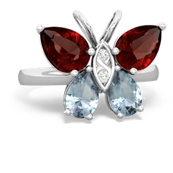 Garnet Butterfly 14K White Gold ring R2215