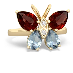 Garnet Butterfly 14K Yellow Gold ring R2215