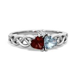 Garnet Heart To Heart Braid 14K White Gold ring R5870